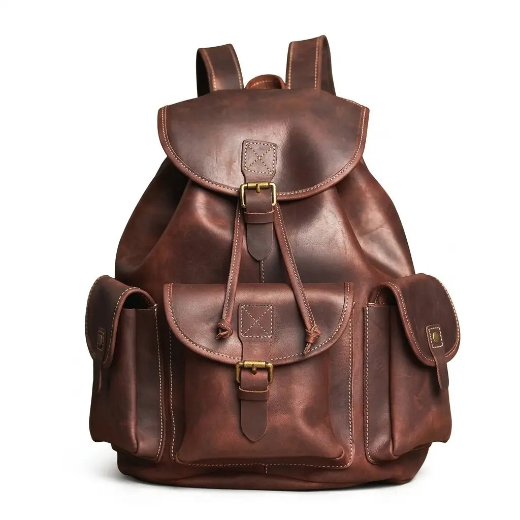 Sac à dos de voyage en cuir café