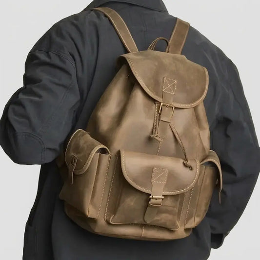 Sac à dos de voyage en cuir de vache beige