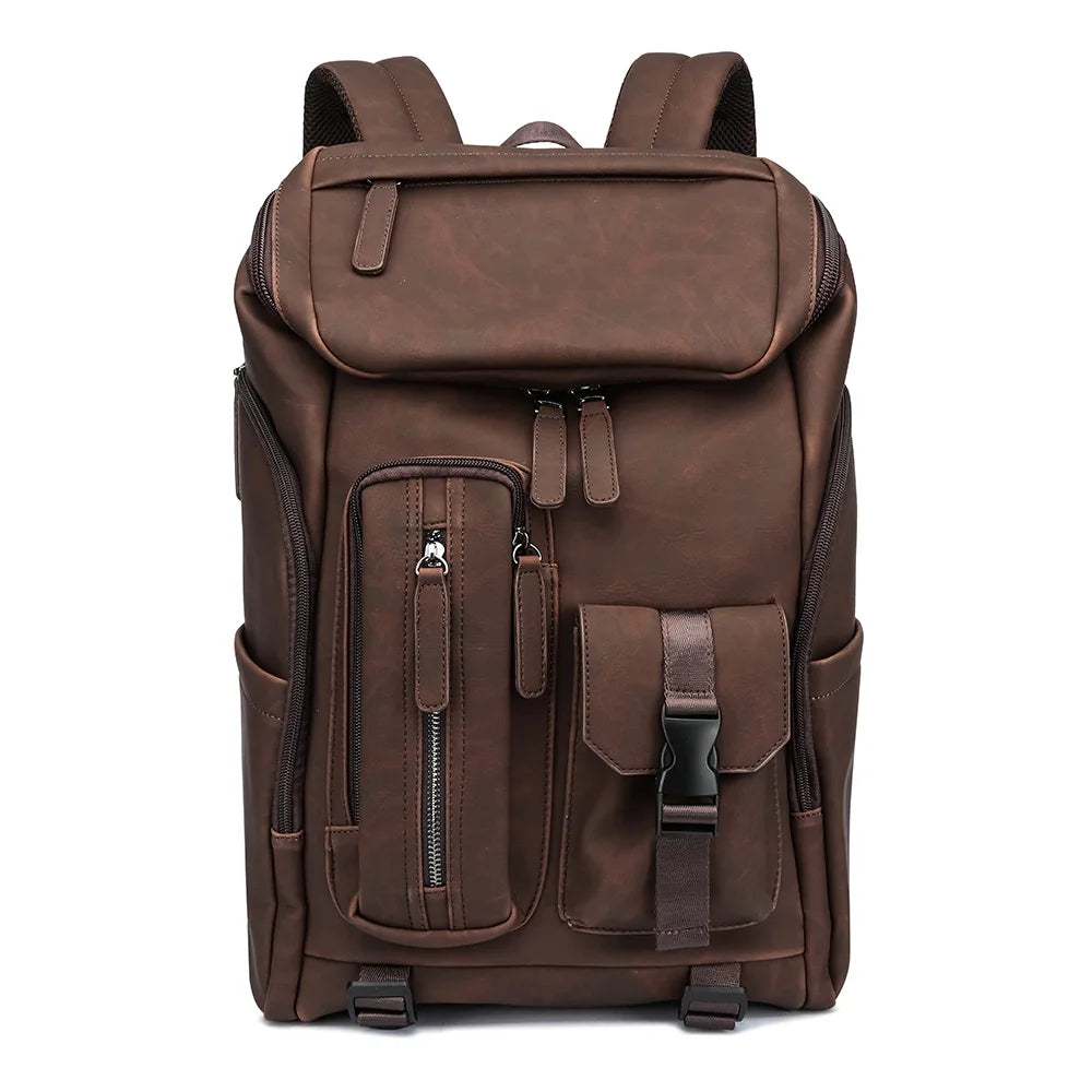 Sac à dos de voyage en cuir synthétique marron