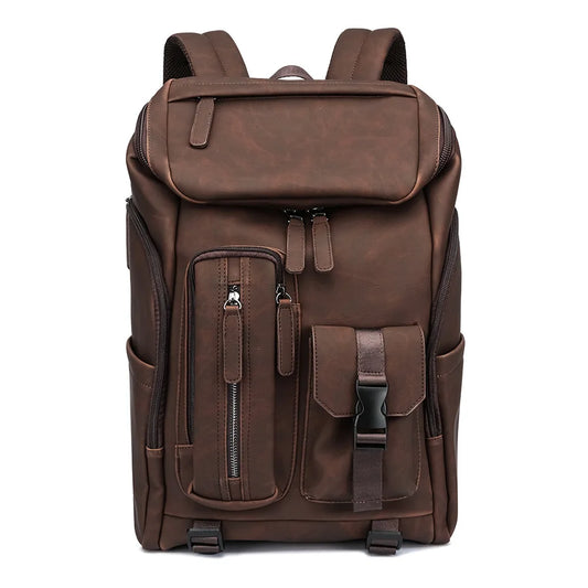 Sac à dos de voyage en cuir synthétique marron