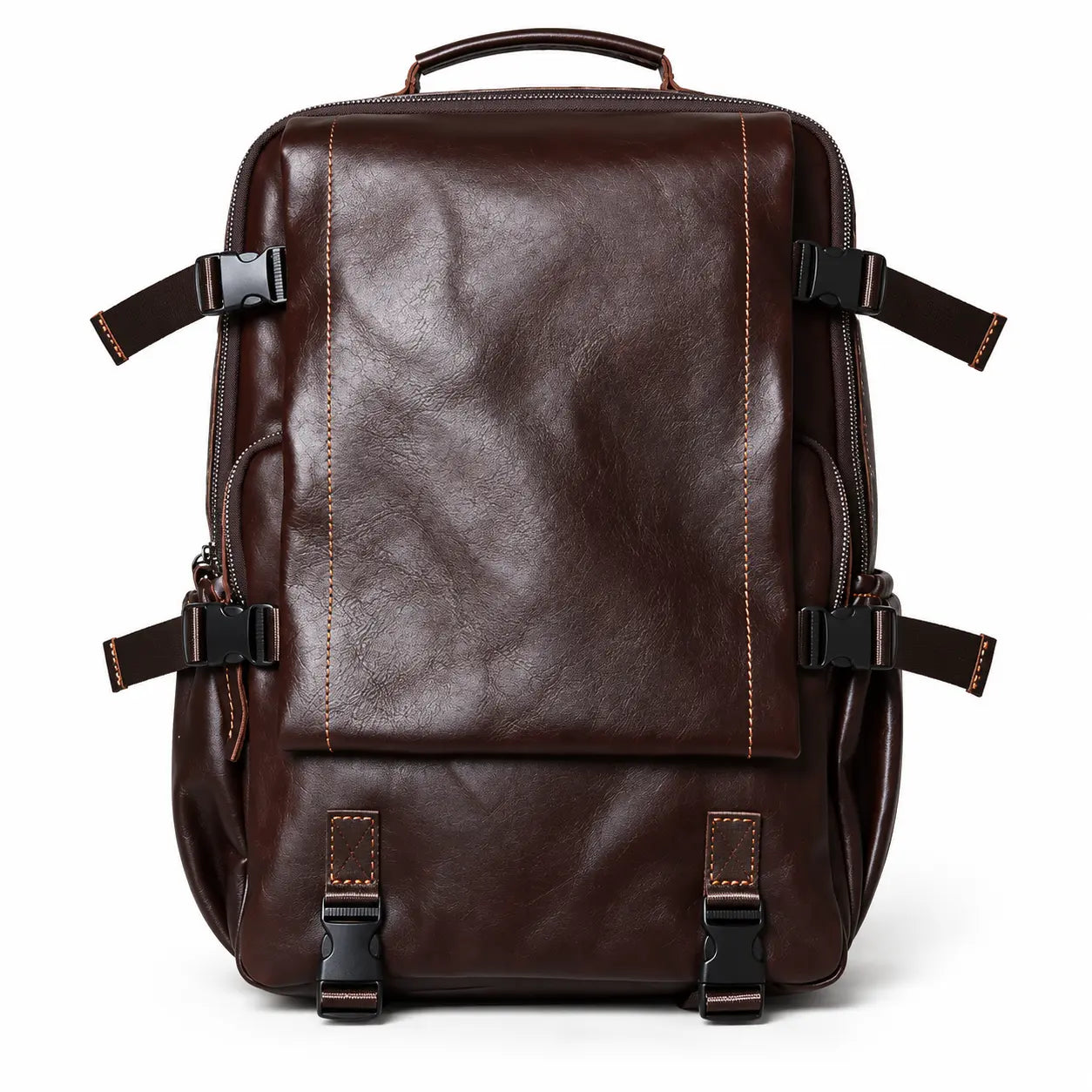 Sac à dos en cuir à sangles de compression marron