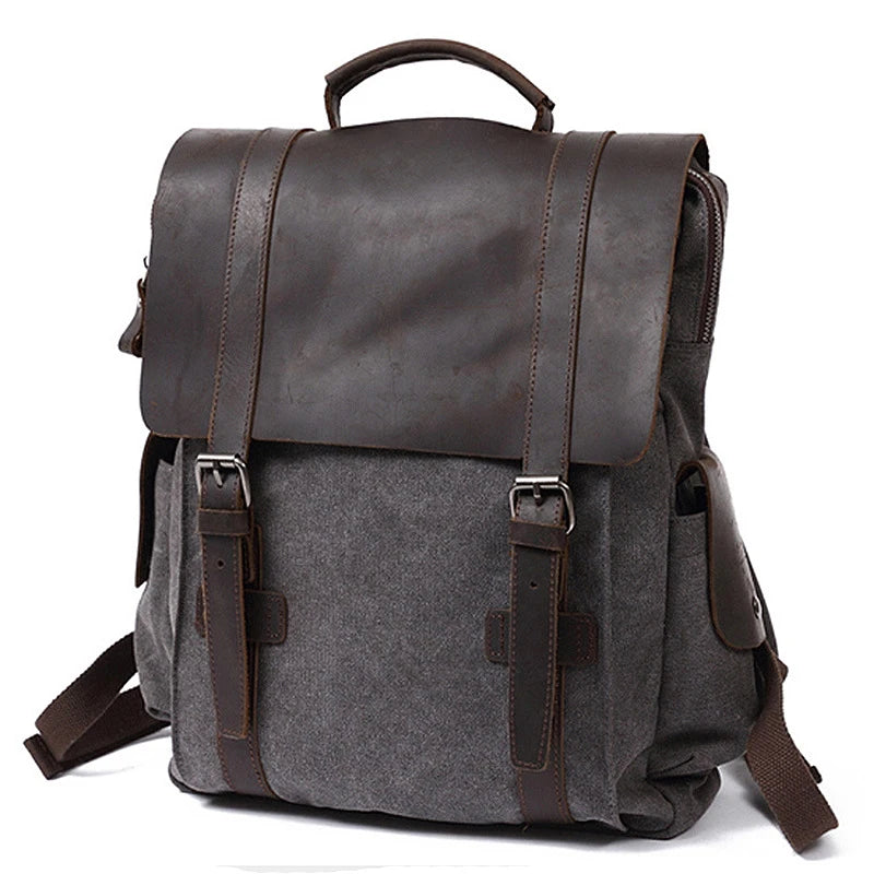 Sac à dos en toile avec sangles cuir gris