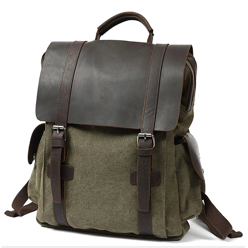 Sac à dos en toile avec sangles cuir vert