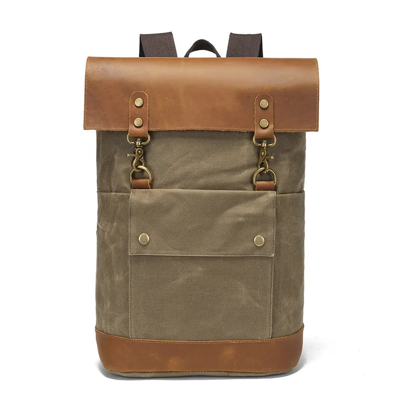 Sac à dos en toile et cuir vert