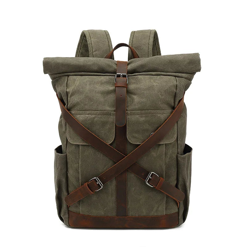 Sac à dos roll top en toile cirée
