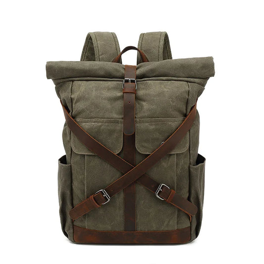 Sac à dos roll top en toile cirée