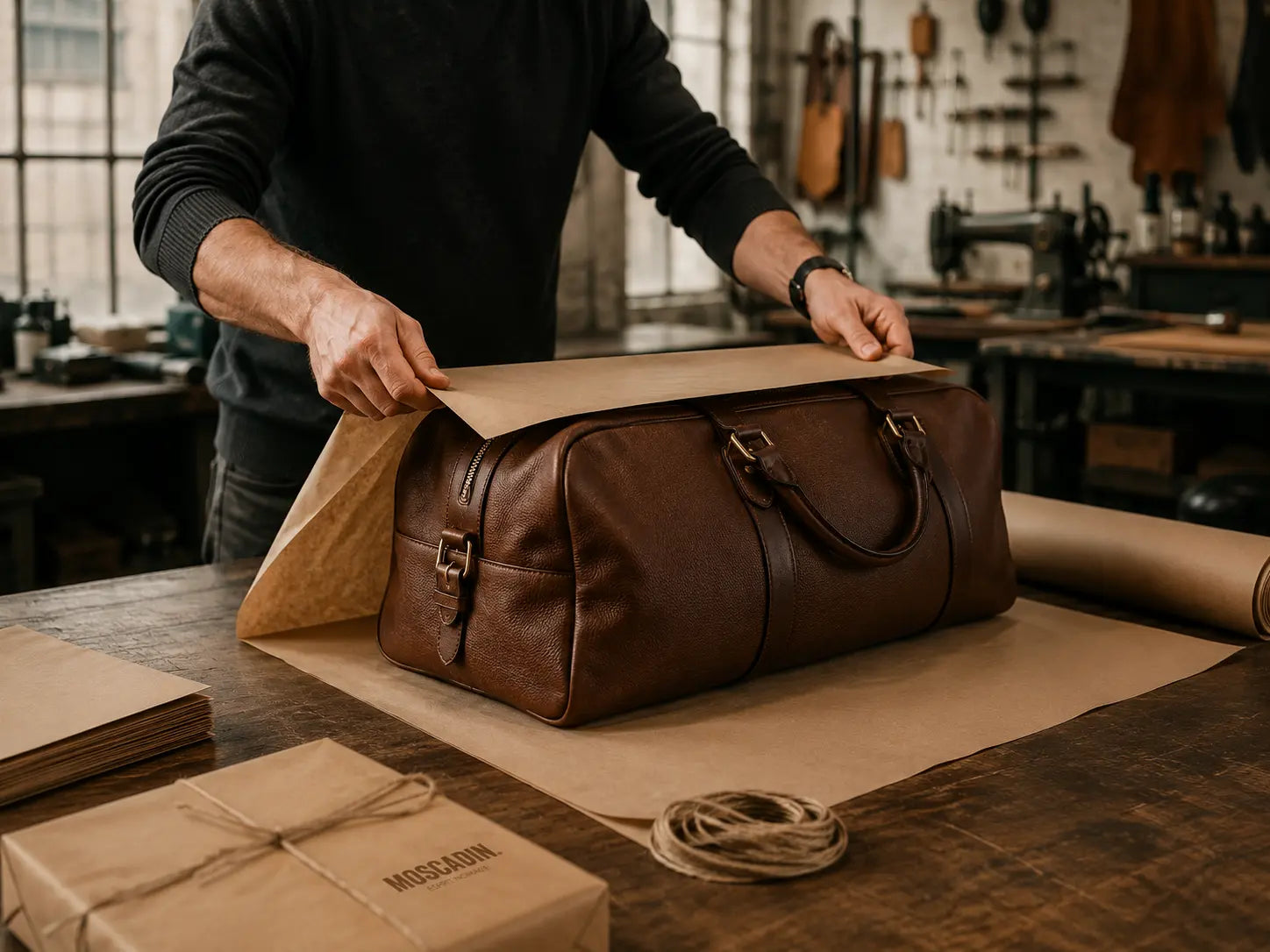 Sac de voyage en cuir marron